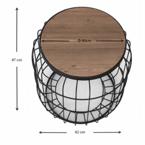 Σκαμπώ - τραπεζάκι βοηθητικό Muller Megapap μεταλλικό - Mdf χρώμα μαύρο - καρυδί 35x35x47εκ. - Image 4