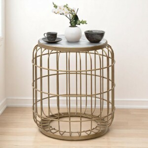 Σκαμπώ - τραπεζάκι βοηθητικό Muller Megapap μεταλλικό - Mdf χρώμα χρυσό - λευκό 35x35x47εκ. - Image 2