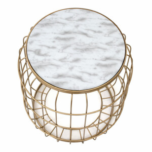 Σκαμπώ - τραπεζάκι βοηθητικό Muller Megapap μεταλλικό - Mdf χρώμα χρυσό - λευκό 35x35x47εκ. - Image 3