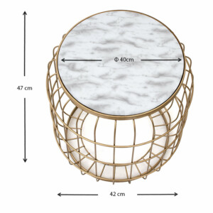 Σκαμπώ - τραπεζάκι βοηθητικό Muller Megapap μεταλλικό - Mdf χρώμα χρυσό - λευκό 35x35x47εκ. - Image 4