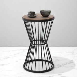 Τραπεζάκι βοηθητικό Hoffman Megapap μεταλλικό - Mdf χρώμα μαύρο - καρυδί 35x35x58εκ. - Image 2