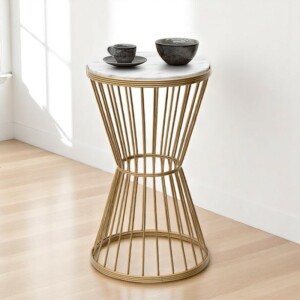 Βοηθητικό τραπεζάκι Hoffman Megapap μεταλλικό - Mdf χρώμα χρυσό - λευκό εφέ μαρμάρου 35x35x58εκ. - Image 2