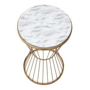 Βοηθητικό τραπεζάκι Hoffman Megapap μεταλλικό - Mdf χρώμα χρυσό - λευκό εφέ μαρμάρου 35x35x58εκ. - Image 3