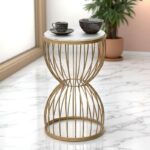 Τραπεζάκι βοηθητικό Pino Megapap μεταλλικό - Mdf χρώμα χρυσό - λευκό εφέ μαρμάρου 35x35x58εκ. - Image 2