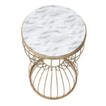 Τραπεζάκι βοηθητικό Pino Megapap μεταλλικό - Mdf χρώμα χρυσό - λευκό εφέ μαρμάρου 35x35x58εκ. - Image 3