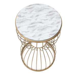 Βοηθητικό τραπεζάκι Pino Megapap μεταλλικό - Mdf χρώμα χρυσό - λευκό εφέ μαρμάρου 35x35x58εκ. - Image 3