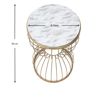 Βοηθητικό τραπεζάκι Pino Megapap μεταλλικό - Mdf χρώμα χρυσό - λευκό εφέ μαρμάρου 35x35x58εκ. - Image 4