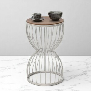 Τραπεζάκι βοηθητικό Pino Megapap μεταλλικό - Mdf χρώμα λευκό - καρυδί 35x35x58εκ. - Image 2