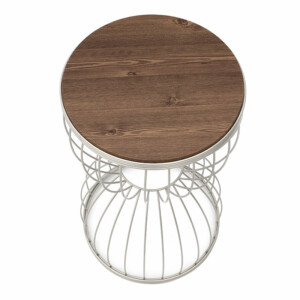 Τραπεζάκι βοηθητικό Pino Megapap μεταλλικό - Mdf χρώμα λευκό - καρυδί 35x35x58εκ. - Image 3