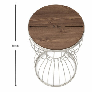 Τραπεζάκι βοηθητικό Pino Megapap μεταλλικό - Mdf χρώμα λευκό - καρυδί 35x35x58εκ. - Image 4