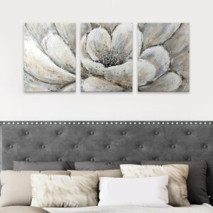 Πίνακας σε καμβά "Silver Flowers" Megapap τρίπτυχος ψηφιακής εκτύπωσης 126x55x3εκ. - Image 2