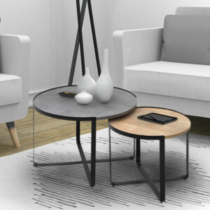 Σετ τραπεζάκια σαλονιού Davis Megapap 2τμχ. χρώμα γκρι σκυροδέματος/φυσικό οξιάς 70x69x46εκ. - Image 2