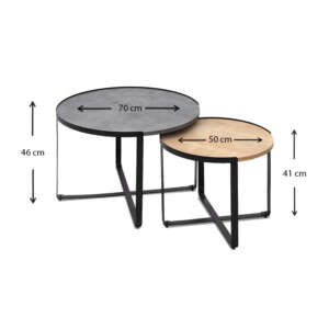 Σετ τραπεζάκια σαλονιού Davis Megapap 2τμχ. χρώμα γκρι σκυροδέματος/φυσικό οξιάς 70x69x46εκ. - Image 4