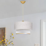 Φωτιστικό οροφής Barnhart Megapap υφασμάτινο μονόφωτο χρώμα λευκό/χρυσό 30x20x70εκ. - Image 2