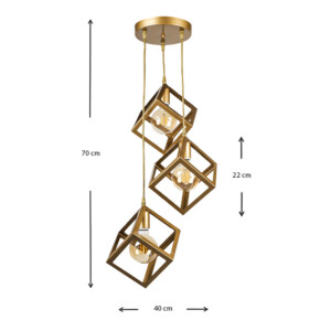 Φωτιστικό οροφής Thora Megapap E27 μεταλλικό τρίφωτο χρώμα χρυσό ματ 22x22x70εκ. - Image 3