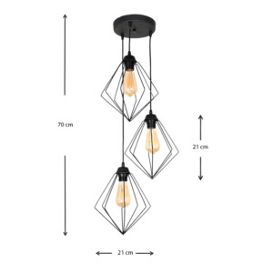 Φωτιστικό οροφής Nura Megapap E27 μεταλλικό τρίφωτο χρώμα μαύρο 21x21x70εκ. - Image 3