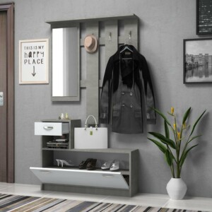 Έπιπλο εισόδου Raynold Megapap χρώμα γκρι σκυροδέματος - λευκό 100x30x180εκ. - Image 2