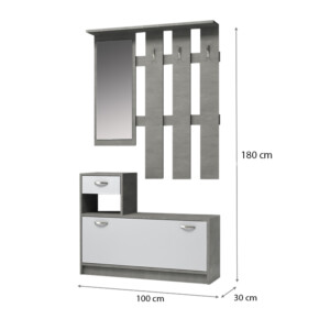 Έπιπλο εισόδου Raynold Megapap χρώμα γκρι σκυροδέματος - λευκό 100x30x180εκ. - Image 4