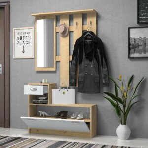 Έπιπλο εισόδου Raynold Megapap χρώμα φυσικό οξιάς - λευκό 100x30x180εκ. - Image 2