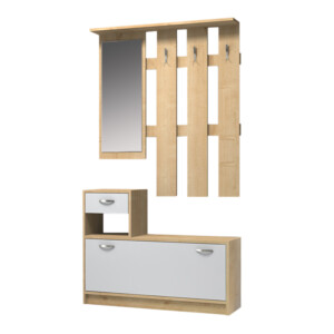 Έπιπλο εισόδου Raynold Megapap χρώμα φυσικό οξιάς - λευκό 100x30x180εκ. - Image 3