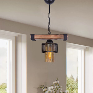 Φωτιστικό οροφής Eliana Megapap E27 ξύλινο/μεταλλικό μονόφωτο σε μαύρο/καρυδί 30x15x60εκ. - Image 2