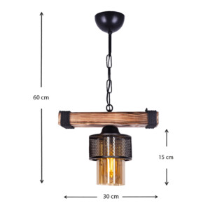 Φωτιστικό οροφής Eliana Megapap E27 ξύλινο/μεταλλικό μονόφωτο σε μαύρο/καρυδί 30x15x60εκ. - Image 3