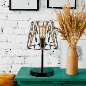 Φωτιστικό επιτραπέζιο Clancy Megapap E27 σχοινί/μεταλλικό χρώμα μαύρο 22x17x37εκ. - Image 2