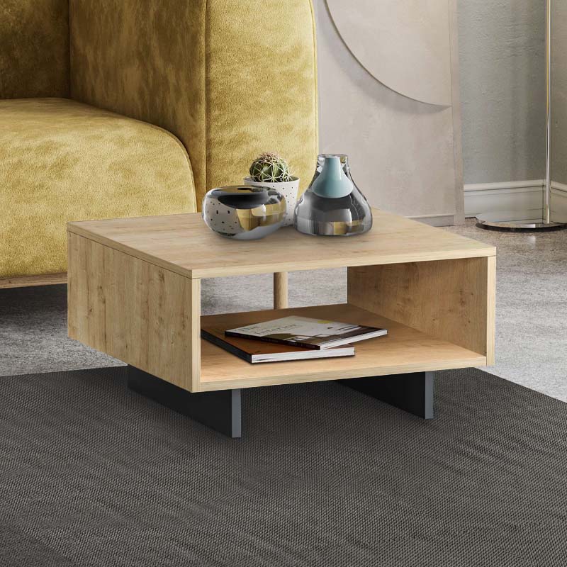 Τραπεζάκι σαλονιού Hola Megapap χρώμα φυσικό οξιάς - ανθρακί 60x60x32εκ.