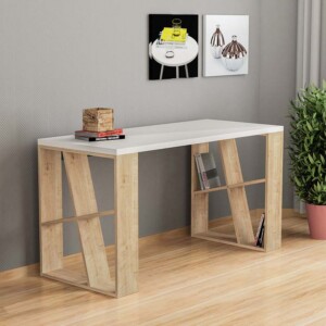 Γραφείο εργασίας Honey Megapap χρώμα λευκό - φυσικό οξιάς 137x60x75εκ