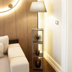 Φωτιστικό δαπέδου Launo Megapap υφασμάτινο Pvc/MDF χρώμα μπεζ/καρυδί 38x38x150εκ. - Image 2