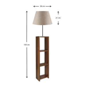 Φωτιστικό δαπέδου Launo Megapap υφασμάτινο Pvc/MDF χρώμα μπεζ/καρυδί 38x38x150εκ. - Image 3