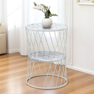 Τραπεζάκι βοηθητικό Jaspin Megapap μεταλλικό - Mdf χρώμα λευκό-λευκό εφέ μαρμάρου 32x32x44εκ. - Image 2