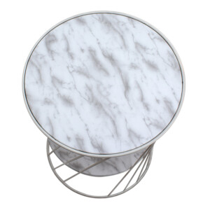 Τραπεζάκι βοηθητικό Jaspin Megapap μεταλλικό - Mdf χρώμα λευκό-λευκό εφέ μαρμάρου 32x32x44εκ. - Image 3