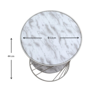 Τραπεζάκι βοηθητικό Jaspin Megapap μεταλλικό - Mdf χρώμα λευκό-λευκό εφέ μαρμάρου 32x32x44εκ. - Image 4