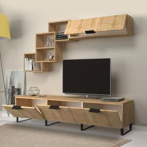 Σύνθεση τηλεόρασης Heydar Megapap χρώμα φυσικό οξιάς 210x35x50εκ. - Image 2