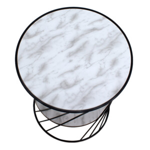 Βοηθητικό τραπεζάκι Jaspin Megapap μεταλλικό - Mdf χρώμα μαύρο-λευκό εφέ μαρμάρου 32x32x44εκ. - Image 3