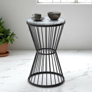 Τραπεζάκι βοηθητικό Hoffman Megapap μεταλλικό - Mdf χρώμα μαύρο - λευκό εφέ μαρμάρου 35x35x58εκ. - Image 2