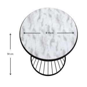 Τραπεζάκι βοηθητικό Hoffman Megapap μεταλλικό - Mdf χρώμα μαύρο - λευκό εφέ μαρμάρου 35x35x58εκ. - Image 4