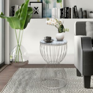 Τραπεζάκι βοηθητικό Pino Megapap μεταλλικό - Mdf χρώμα λευκό - λευκό εφέ μαρμάρου 35x35x58εκ. - Image 2