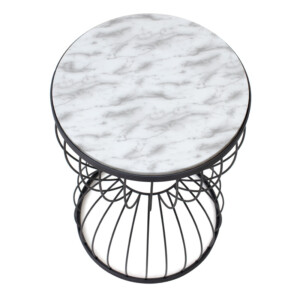 Τραπεζάκι βοηθητικό Pino Megapap μεταλλικό - Mdf χρώμα μαύρο - λευκό εφέ μαρμάρου 35x35x58εκ. - Image 3