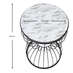 Τραπεζάκι βοηθητικό Pino Megapap μεταλλικό - Mdf χρώμα μαύρο - λευκό εφέ μαρμάρου 35x35x58εκ. - Image 4