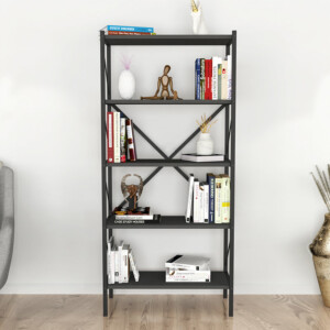 Βιβλιοθήκη Jocasta Megapap μεταλλική - μελαμίνης χρώμα ανθρακί 66x34x160εκ. - Image 3