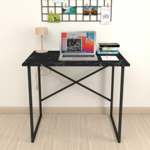 Γραφείο εργασίας Rilke Megapap χρώμα μαύρο εφέ μαρμάρου 90x60x75εκ. - Image 3