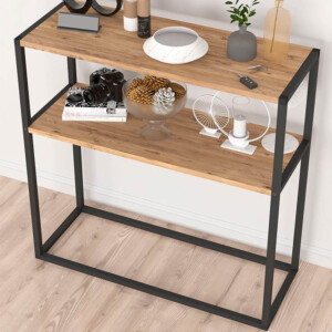 Κονσόλα Castel Megapap μεταλλική - μελαμίνης χρώμα μαύρο - pine oak 90x33,5x90εκ. - Image 3