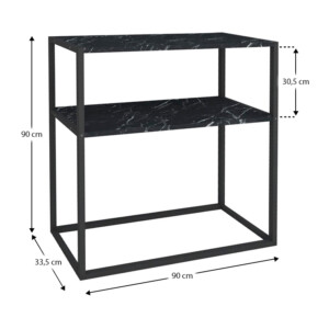 Κονσόλα Castel Megapap μεταλλική - μελαμίνης χρώμα μαύρο εφέ μαρμάρου 90x33,5x90εκ. - Image 5