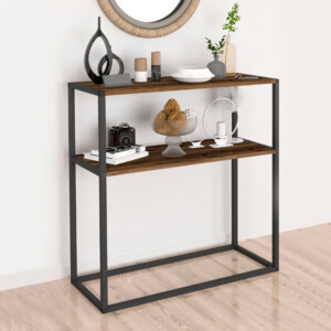 Κονσόλα Castel Megapap μεταλλική - μελαμίνης χρώμα μαύρο - καπνιστή καρυδιά 90x33