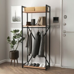 Έπιπλο εισόδου - Κρεμάστρα Zula Megapap μεταλλική - μελαμίνης χρώμα μαύρο - pine oak 66x30x160εκ. - Image 2