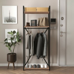 Έπιπλο εισόδου - Κρεμάστρα Zula Megapap μεταλλική - μελαμίνης χρώμα μαύρο - pine oak 66x30x160εκ. - Image 3