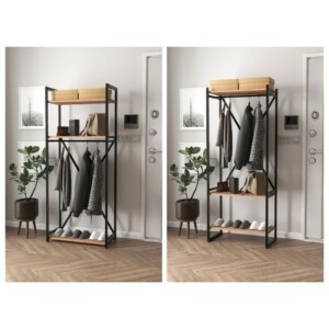 Έπιπλο εισόδου - Κρεμάστρα Zula Megapap μεταλλική - μελαμίνης χρώμα μαύρο - pine oak 66x30x160εκ. - Image 4