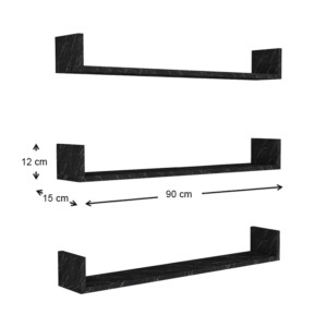 Ραφιέρα τοίχου Tyrion Megapap 3 τεμαχίων χρώμα μαύρο εφέ μαρμάρου 90x15x12εκ. - Image 3